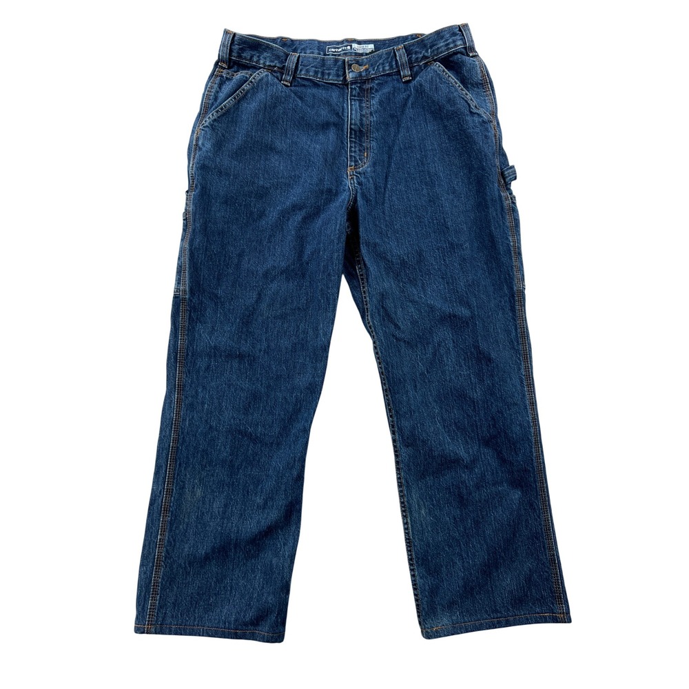 Carhartt Carpenter Loose Fit Utility Jeans Mens 36x27 Blue Denim Workwear BD4941
